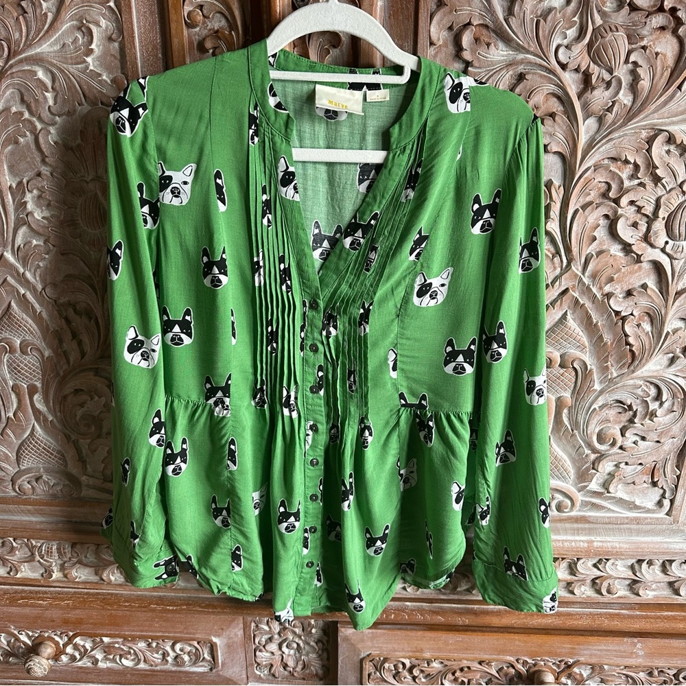 Green Dog Print Women's Top